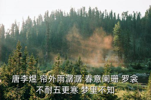 唐李煜 簾外雨潺潺 春意闌珊 羅衾不耐五更寒 夢里不知