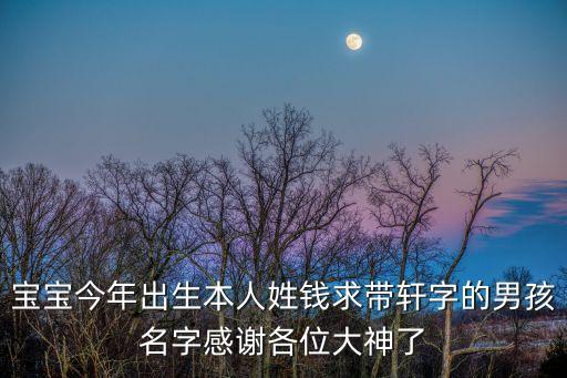 寶寶今年出生本人姓錢求帶軒字的男孩名字感謝各位大神了