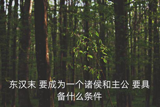 東漢末 要成為一個諸侯和主公 要具備什么條件