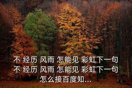 不 經(jīng)歷 風(fēng)雨 怎能見 彩虹下一句不 經(jīng)歷 風(fēng)雨 怎能見 彩虹下一句怎么接百度知...