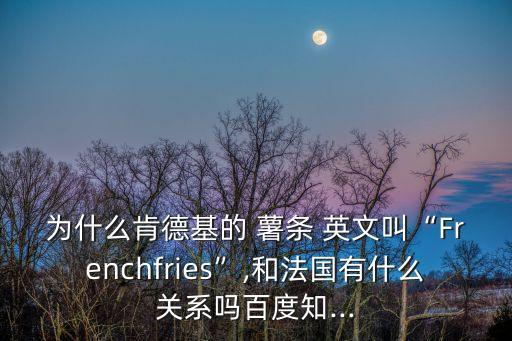 為什么肯德基的 薯條 英文叫“Frenchfries”,和法國有什么關系嗎百度知...