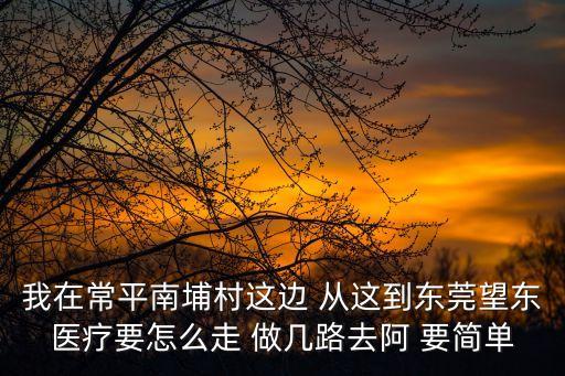 我在常平南埔村這邊 從這到東莞望東醫療要怎么走 做幾路去阿 要簡單