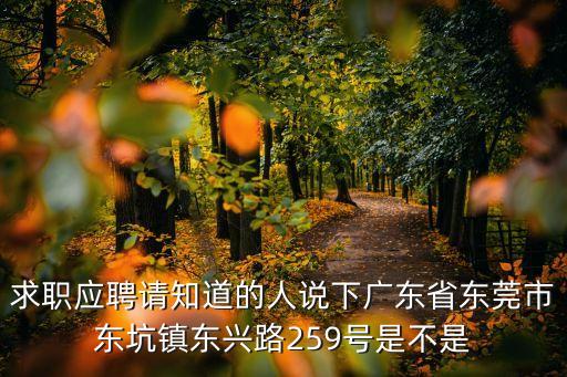 東莞市海鴻，求職應(yīng)聘請知道的人說下廣東省東莞市東坑鎮(zhèn)東興路259號是不是