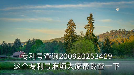 專利號查詢200920253409這個專利號麻煩大家幫我查一下
