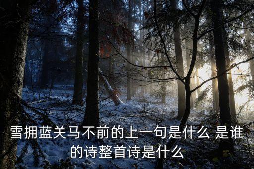 雪擁藍關馬不前上一句，云橫秦嶺家何在雪擁藍關馬不前的詩意是什么