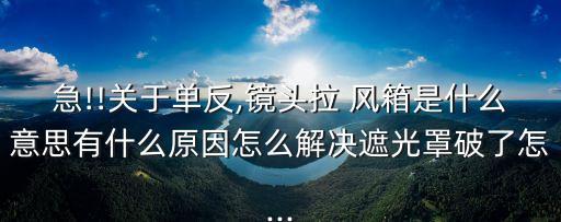 急!!關(guān)于單反,鏡頭拉 風箱是什么意思有什么原因怎么解決遮光罩破了怎...