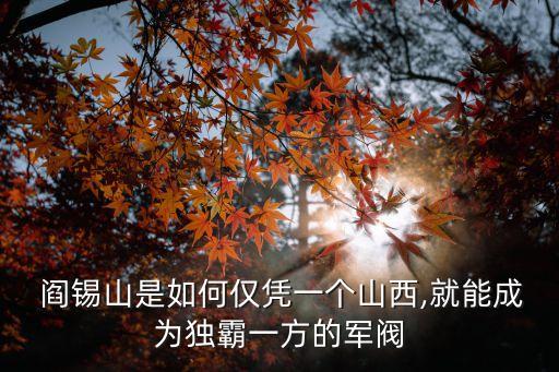  閻錫山是如何僅憑一個(gè)山西,就能成為獨(dú)霸一方的軍閥