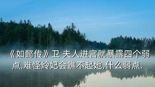 《如懿傳》衛 夫人進宮就暴露四個弱點,難怪炩妃會瞧不起她,什么弱點...