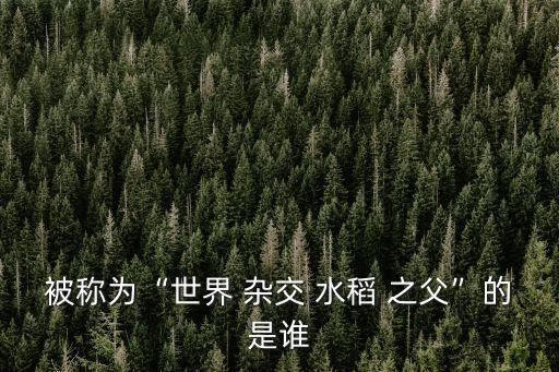 雜交水稻之父是誰,雜交-2之父袁隆平被譽為糧食增產之父