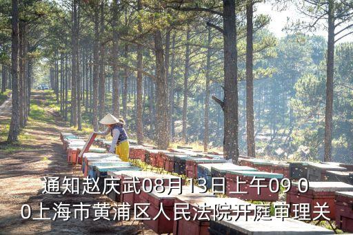 通知趙慶武08月13日上午09 00上海市黃浦區人民法院開庭審理關