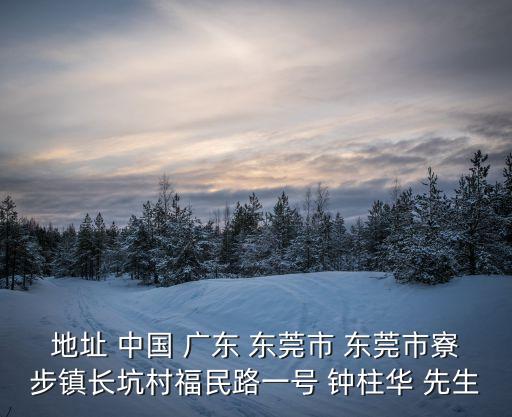 地址 中國(guó) 廣東 東莞市 東莞市寮步鎮(zhèn)長(zhǎng)坑村福民路一號(hào) 鐘柱華 先生