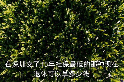 在深圳交了15年社保最低的那種現在退休可以拿多少錢