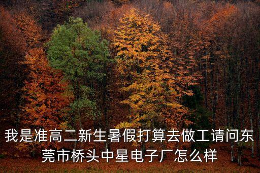 東莞中星電器廠坑嗎，我是準高二新生暑假打算去做工請問東莞市橋頭中星電子廠怎么樣
