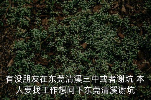 有沒朋友在東莞清溪三中或者謝坑 本人要找工作想問下東莞清溪謝坑