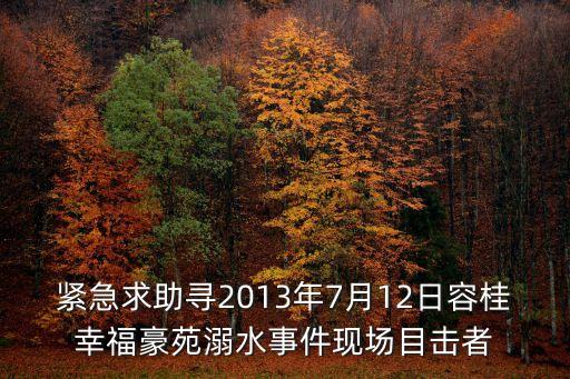緊急求助尋2013年7月12日容桂幸福豪苑溺水事件現(xiàn)場目擊者