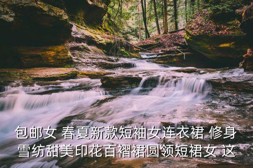 包郵女 春夏新款短袖女連衣裙 修身雪紡甜美印花百褶裙圓領短裙女 這