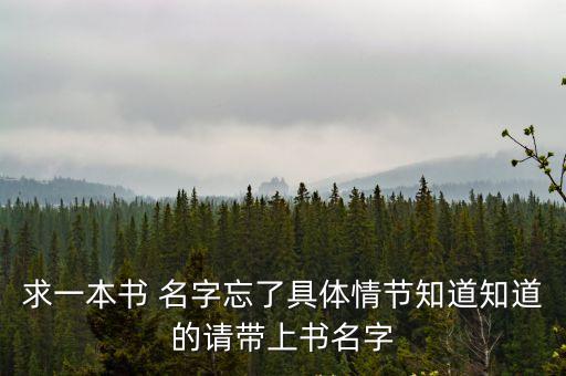 求一本書 名字忘了具體情節知道知道的請帶上書名字