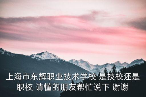 上海市東輝職業技術學校 是技校還是職校 請懂的朋友幫忙說下 謝謝