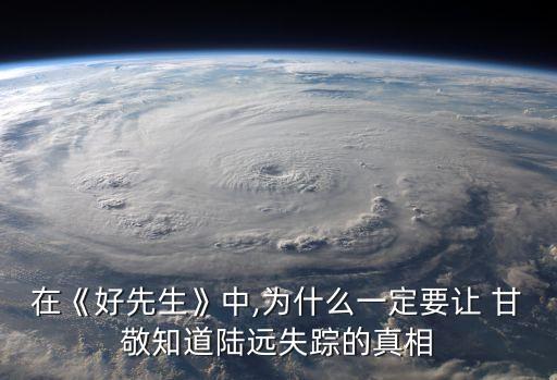 在《好先生》中,為什么一定要讓 甘敬知道陸遠失蹤的真相