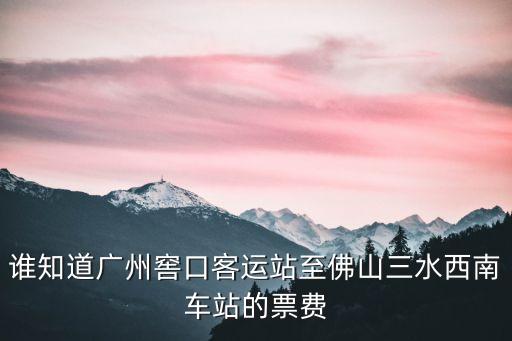 誰知道廣州窖口客運站至佛山三水西南車站的票費