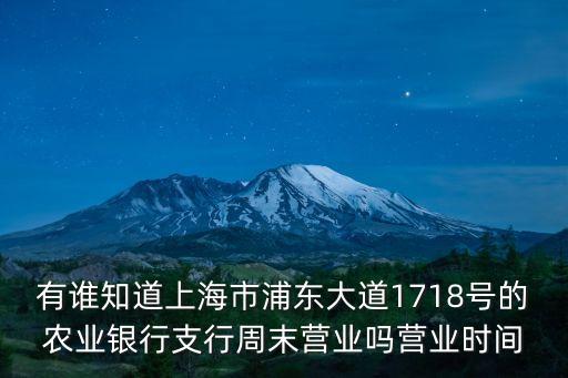 有誰知道上海市浦東大道1718號的農業銀行支行周末營業嗎營業時間
