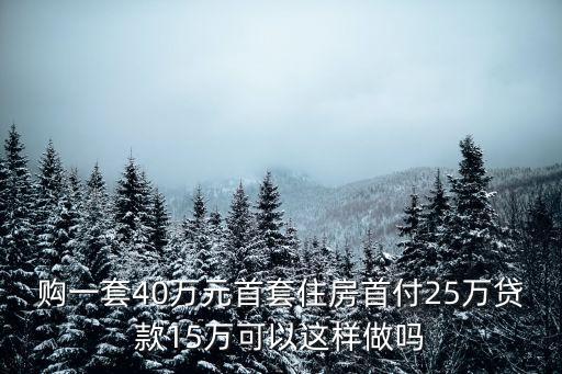 購一套40萬元首套住房首付25萬貸款15萬可以這樣做嗎